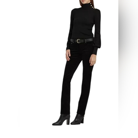 Lauren Ralph Lauren Mid Rise Straight LegCorduroy Pant Black Size: 4P